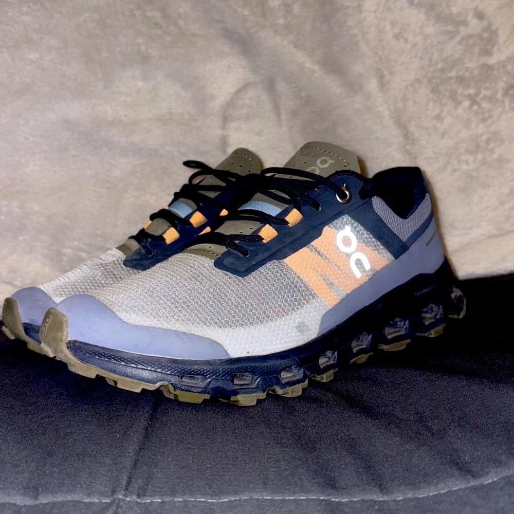 On Running Men's Athletic Shoes - blue, army green, and Orange